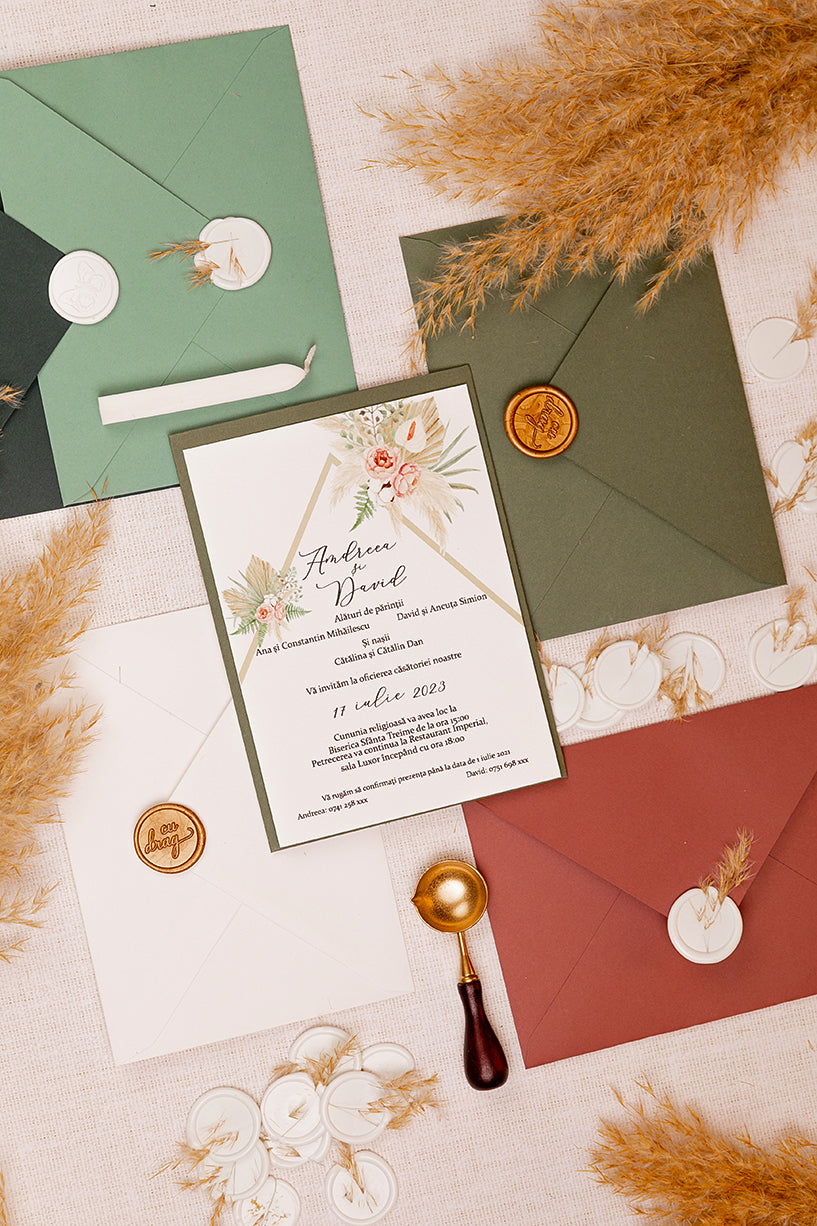 Invitații de nuntă – Rustica Flori Pampas Invitatii Love Story