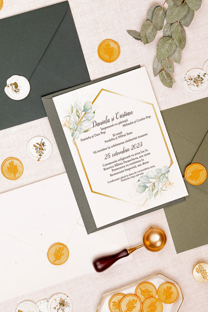 Invitații de nuntă – Terariu cu Frunze Invitatii Love Story
