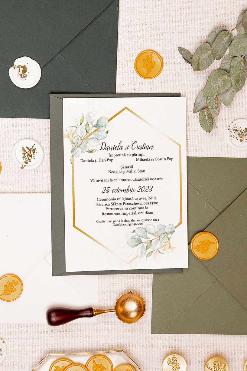 Invitații de nuntă – Terariu cu Frunze Invitatii Love Story