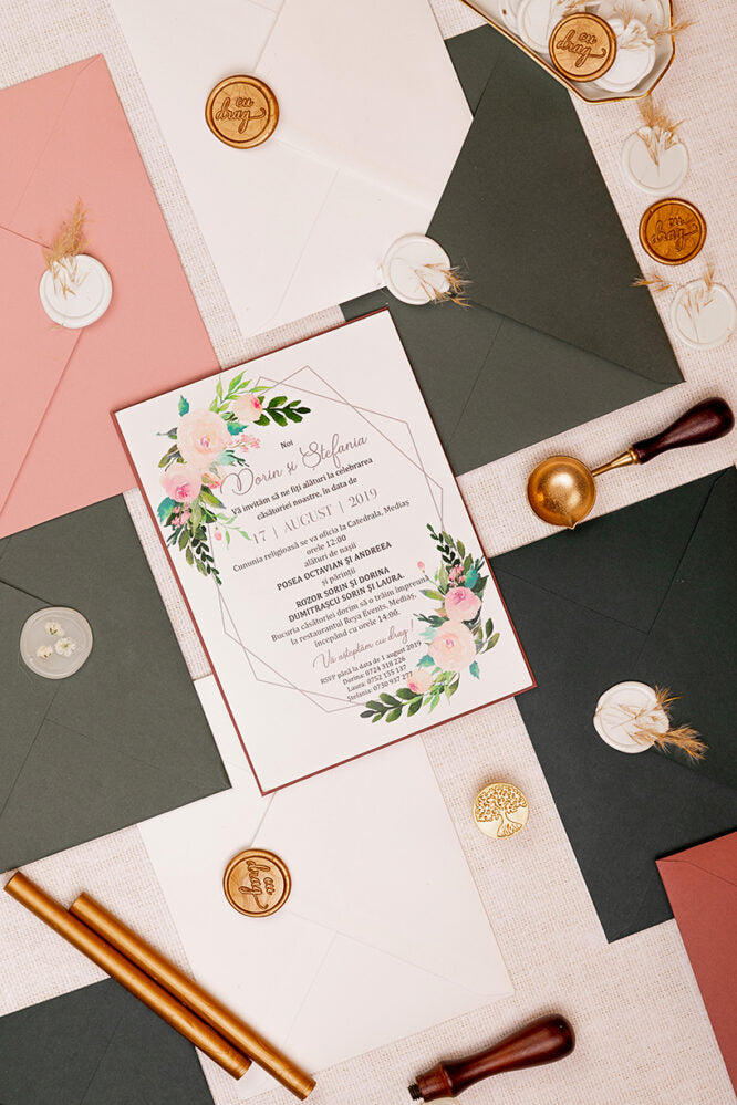 Invitații de nuntă – Trandafiri cu Terariu Invitatii Love Story