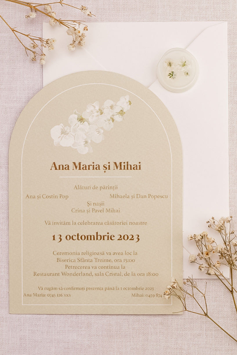 Invitații de nuntă – Arcuita cu Flori Albe Invitatii Love Story