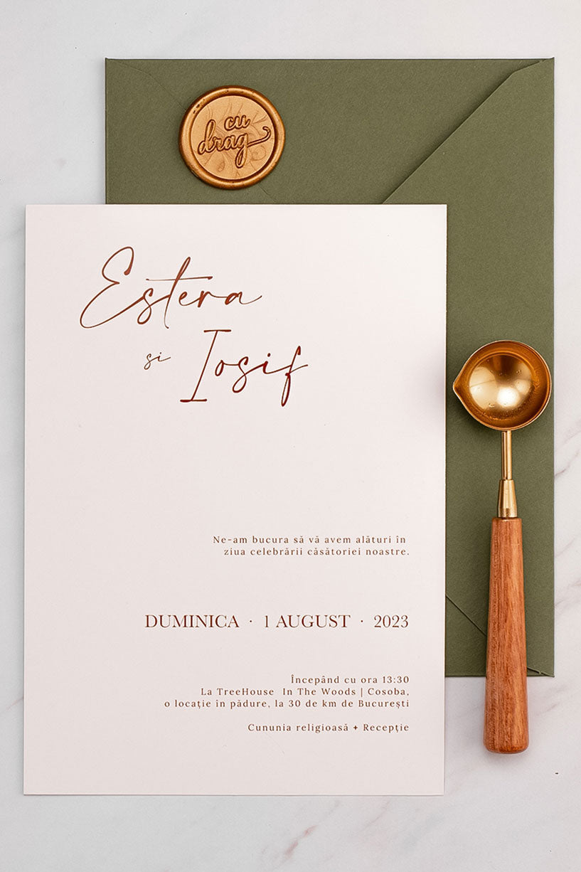 Invitații de nuntă – Elegant Rose Gold Invitatii Love Story