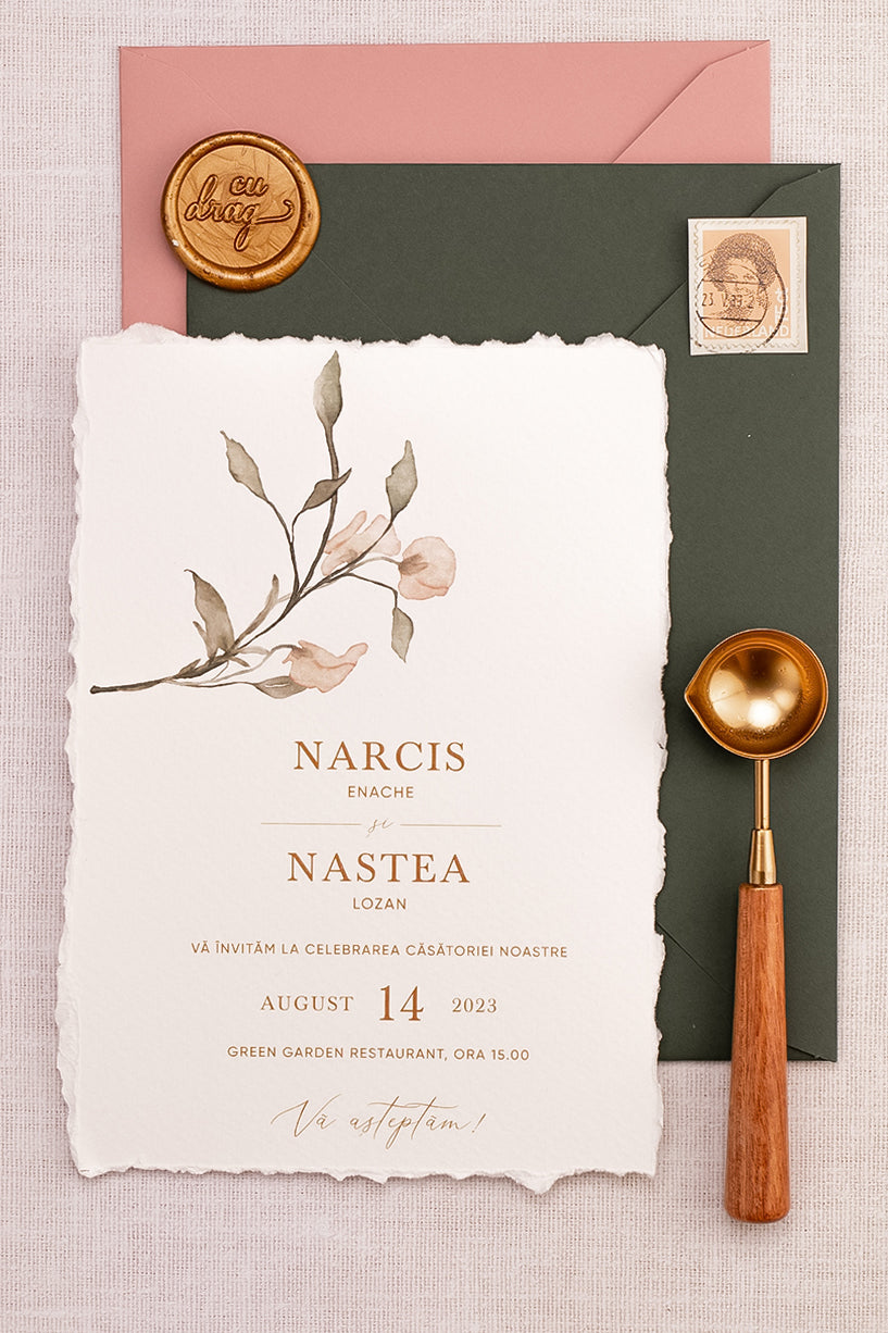 Invitații de nuntă – Floare Watercolor Invitatii Love Story