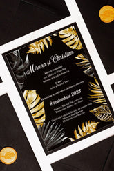 Invitații de nuntă – Frunze Dark Gold  Invitatii Love Story   