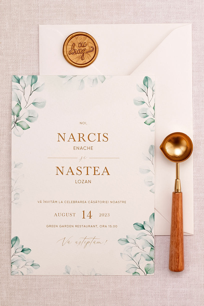 Invitații de nuntă – Frunze de Eucalipt Invitatii Love Story