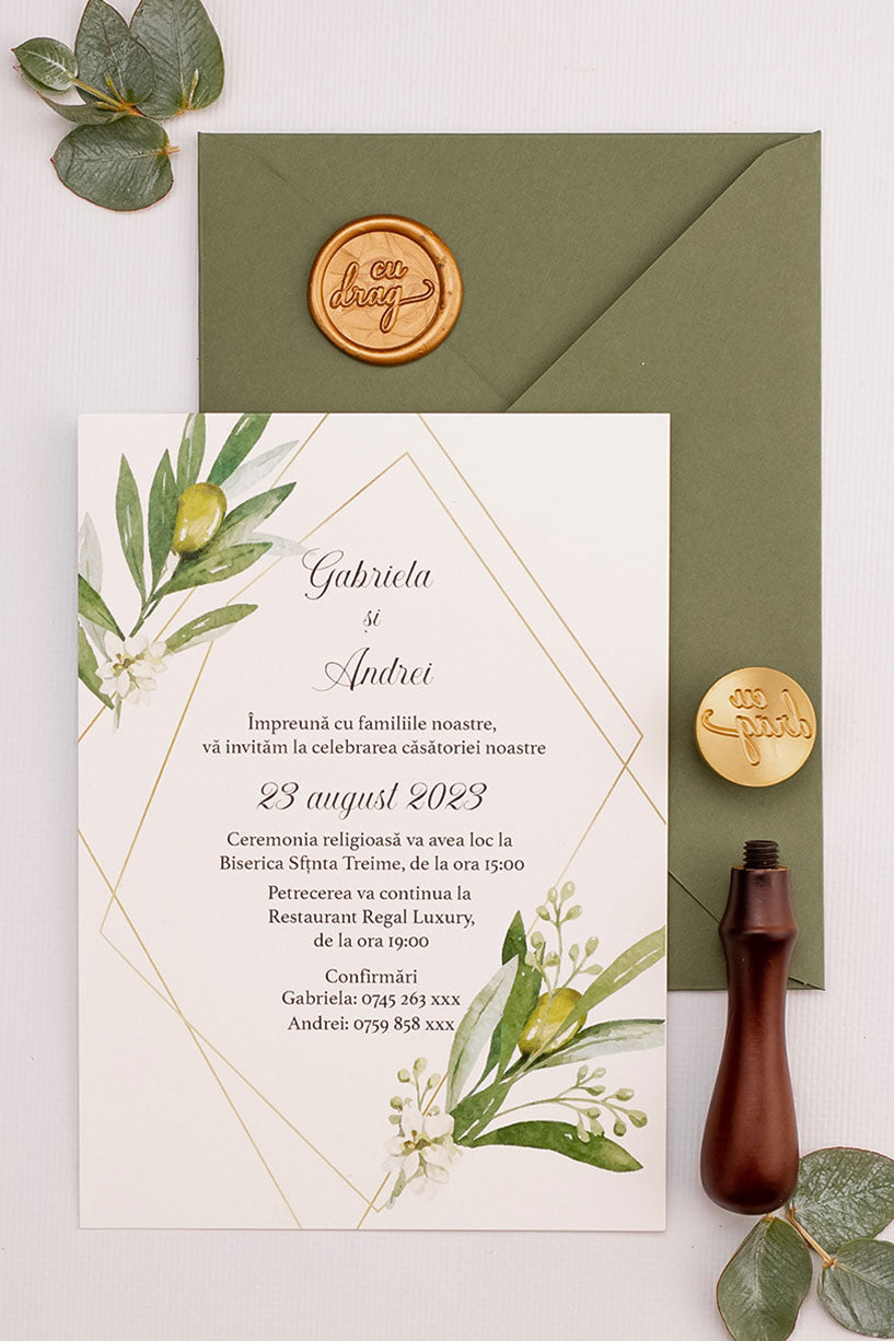Invitații de nuntă – Frunze de Maslin Invitatii Love Story