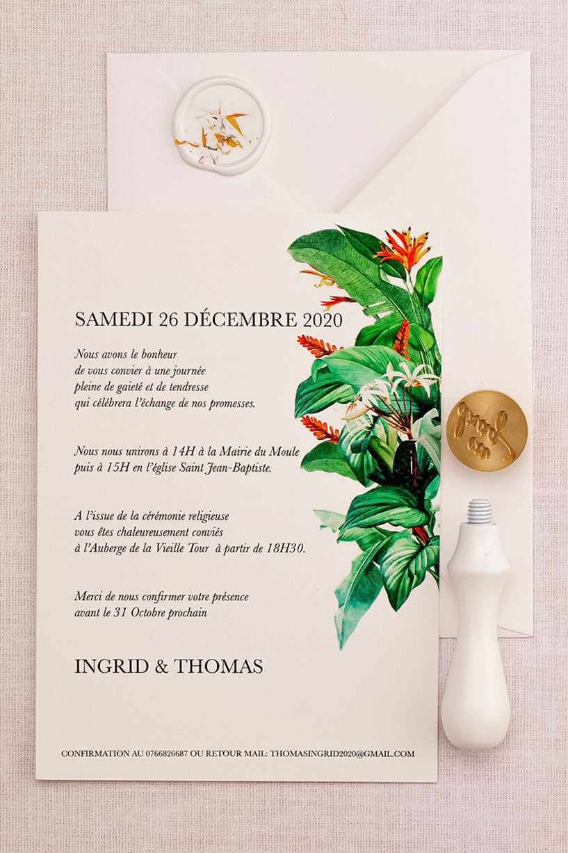 Invitații de nuntă – Frunze Exotice Invitatii Love Story