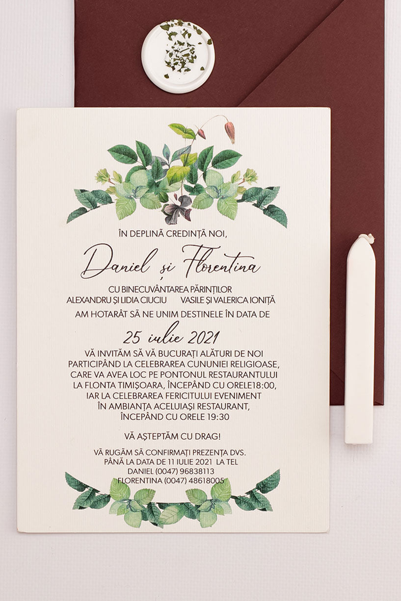 Invitații de nuntă – Frunze Sălbatice Invitatii Love Story