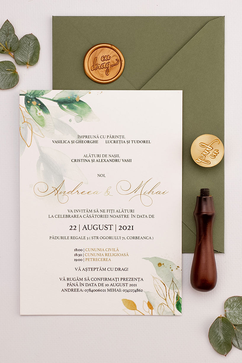 Invitații de nuntă – Frunze Verzi Invitatii Love Story