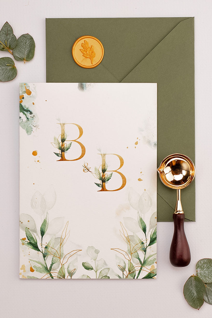 Invitații de nuntă – Frunze Verzi Watercolor Invitatii Love Story