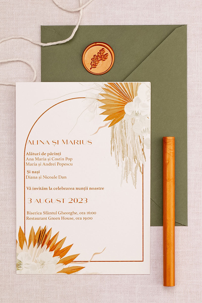 Invitații de nuntă – Pampas cu Arc Invitatii Love Story