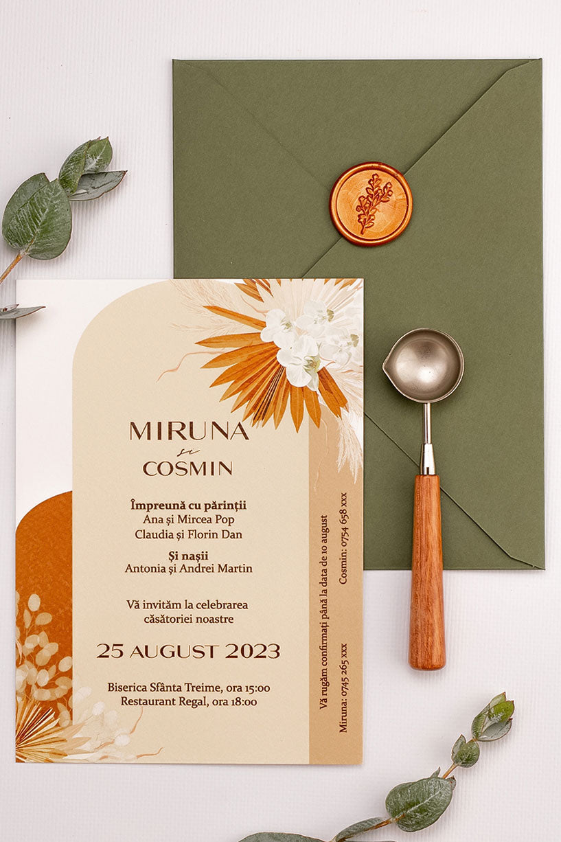 Invitații de nuntă – Pampas cu Forme Invitatii Love Story