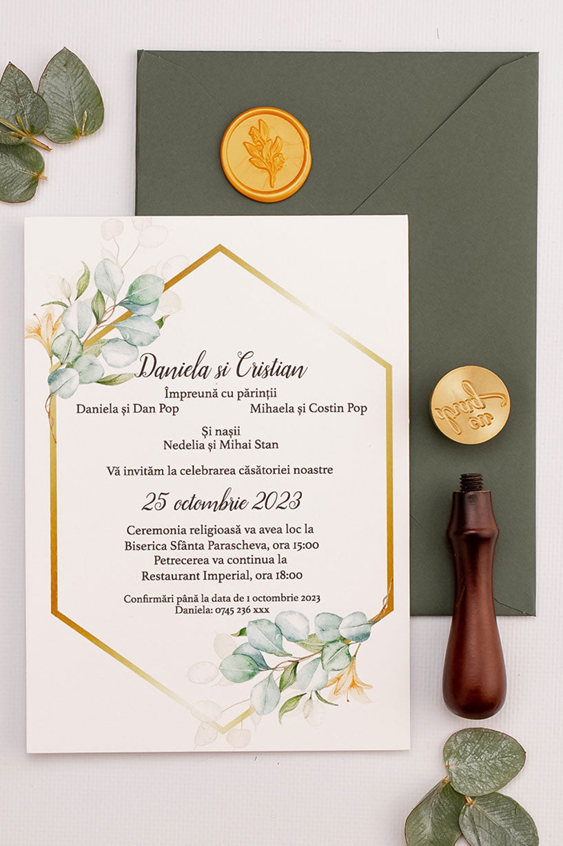 Invitații de nuntă – Terariu cu Frunze Invitatii Love Story