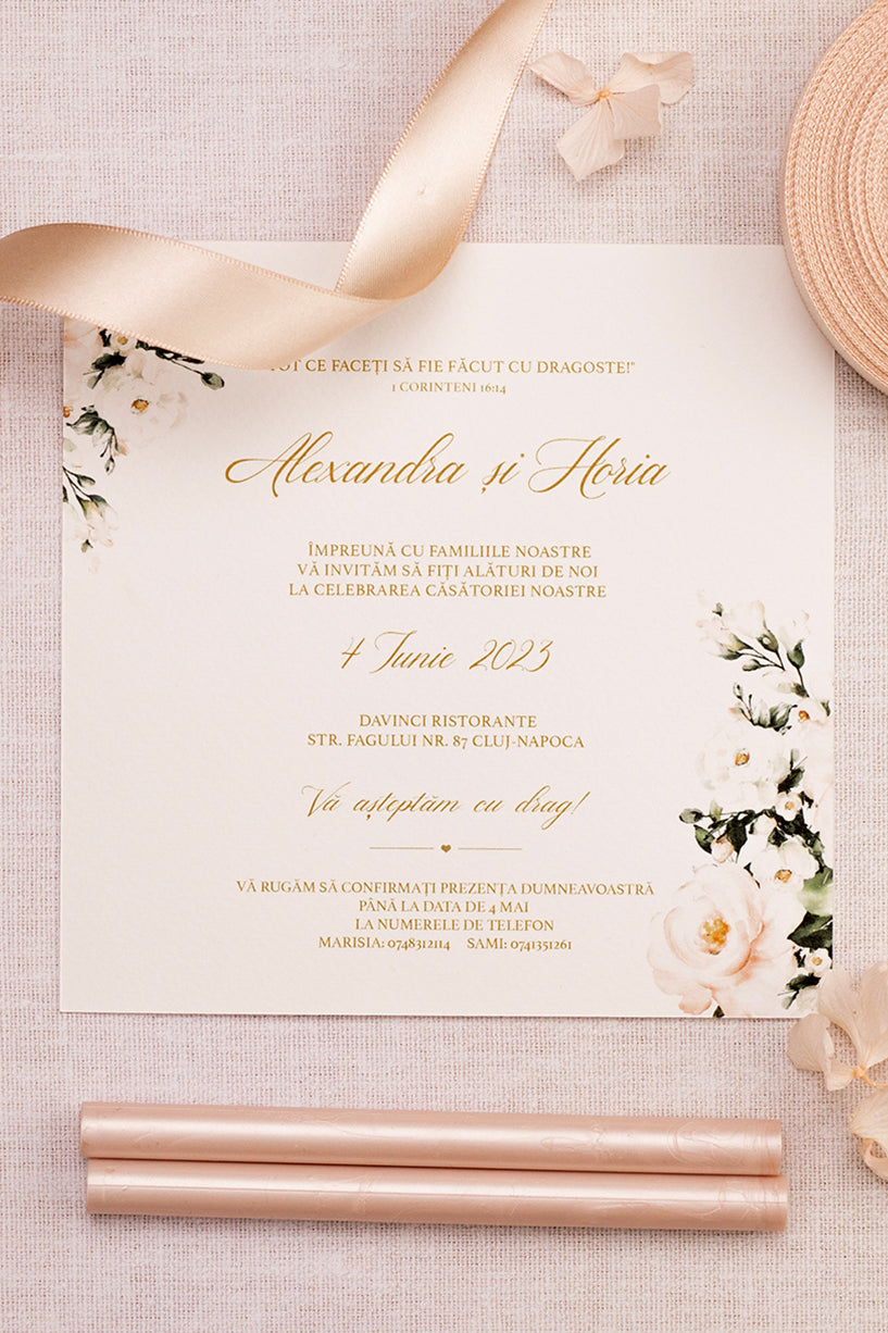 Invitații de nuntă – Trandafiri Roz Invitatii Love Story