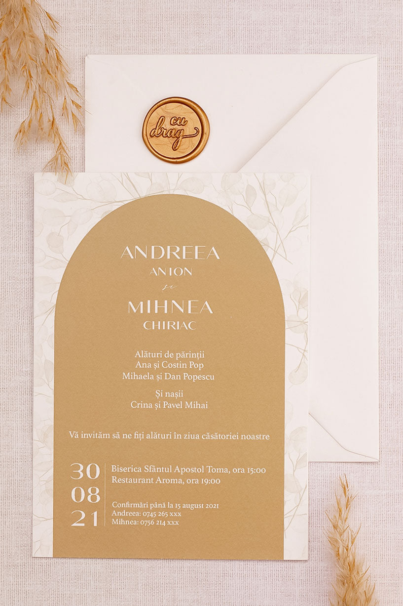 Invitații de nuntă – Arcuita Fundal Floral Invitatii Love Story
